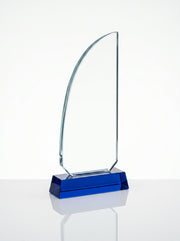 Trophy Verre pour Bureau avec Boite - Design Voile et Socle Bleu