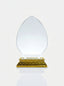 Trophée d'entreprise personnalisé en forme de flamme avec un magnifique socle ornementé doré.