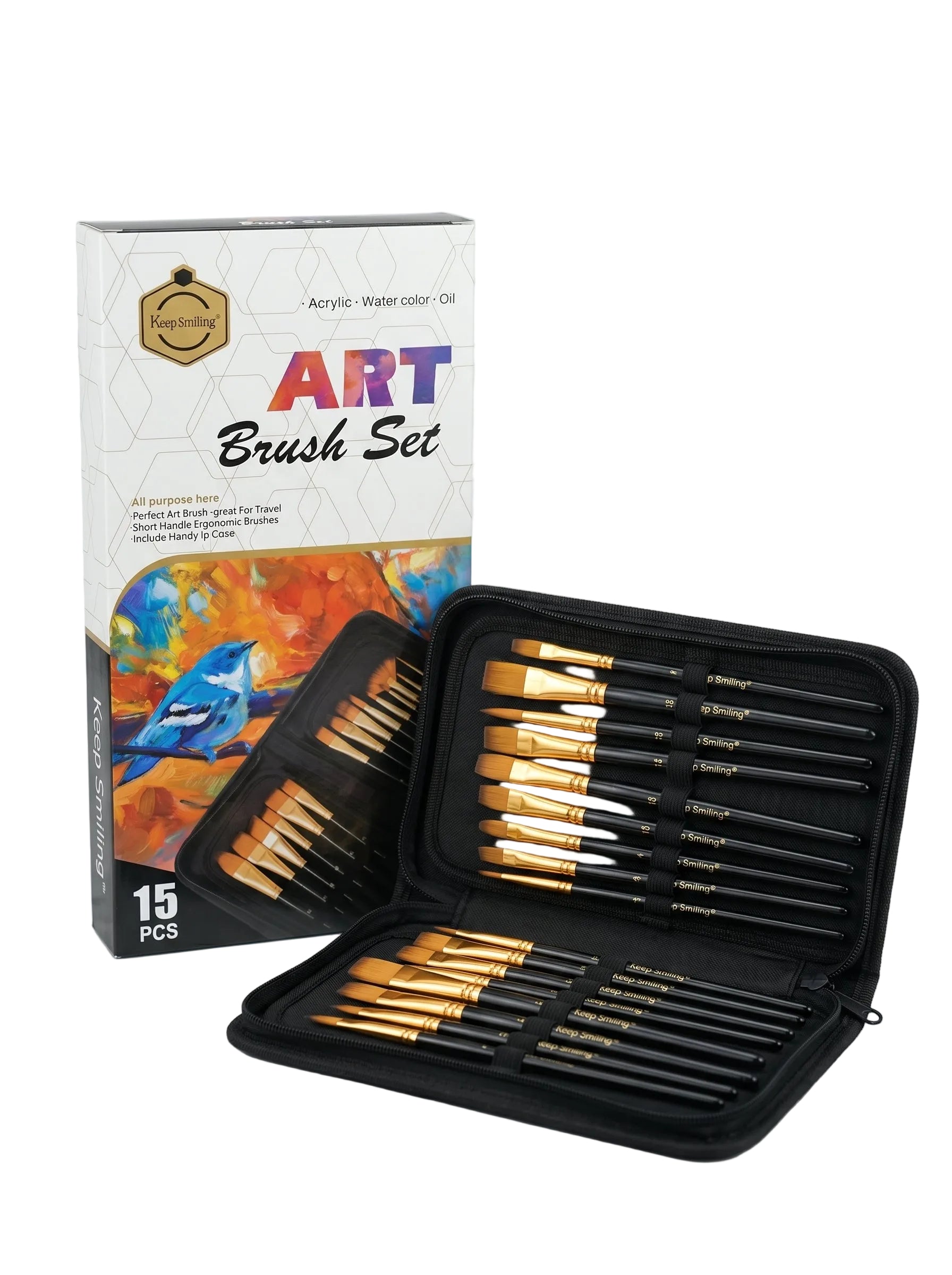 Set de Pinceaux 15 Pièces | Trousse de Rangement pour Peinture