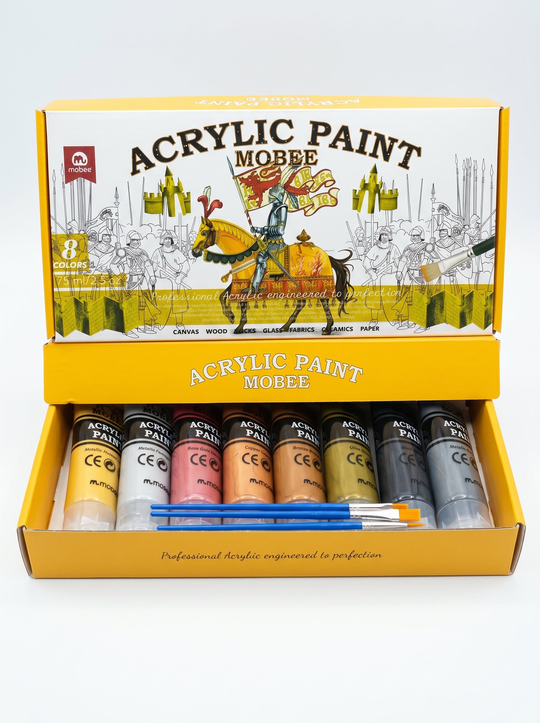 Peinture acrylique métallique Mobee 8 tubes 75ml | Pack Haute Qualité