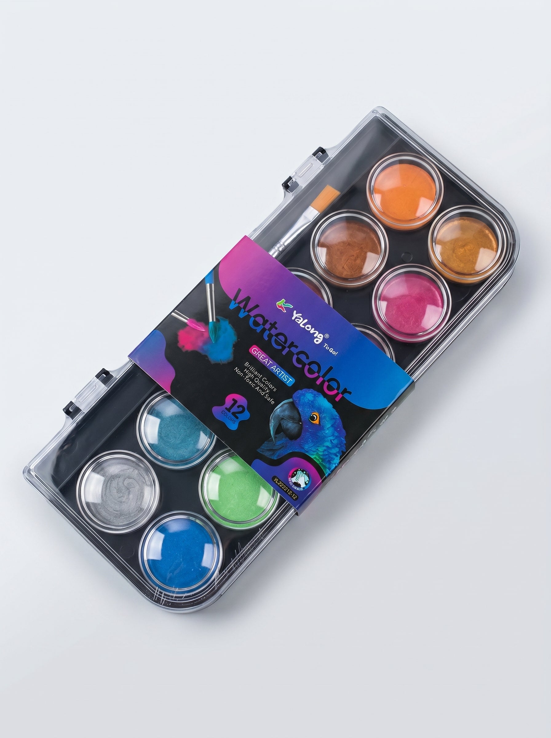 Peinture aquarelle 12 couleurs Yalong + 1 pinceau – Set complet
