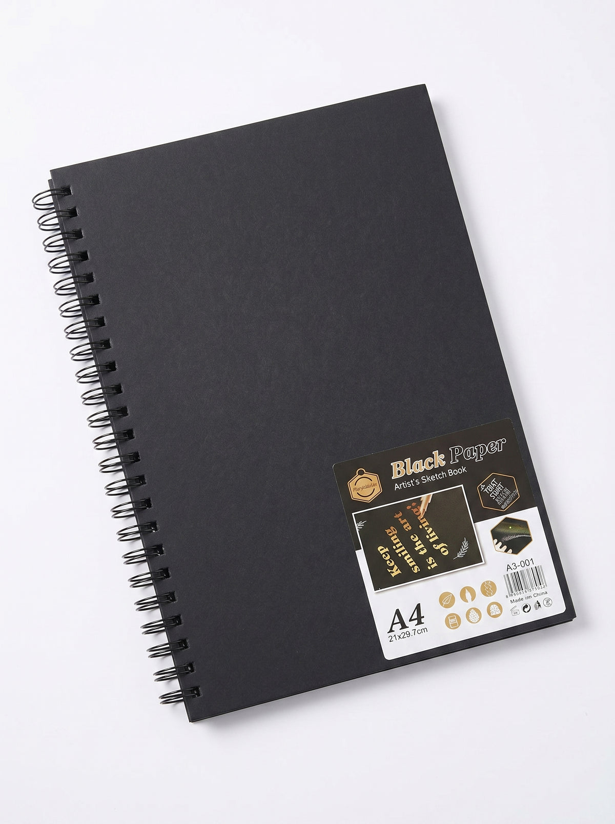 Sketchbook papier noir Keep Smiling A4 110g - À spirale