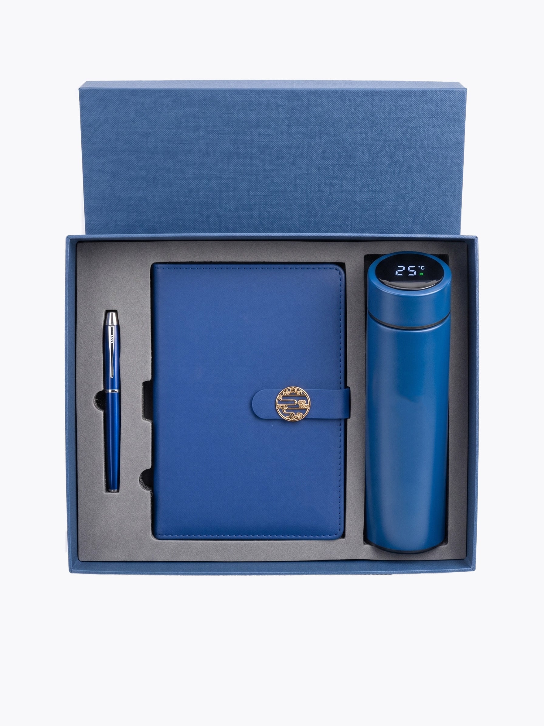 Coffret Notebook A5 Bleu, Stylo & Bouteille Isotherme