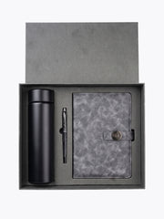 Coffret Notebook A5 Gris, Stylo & Bouteille Isotherme