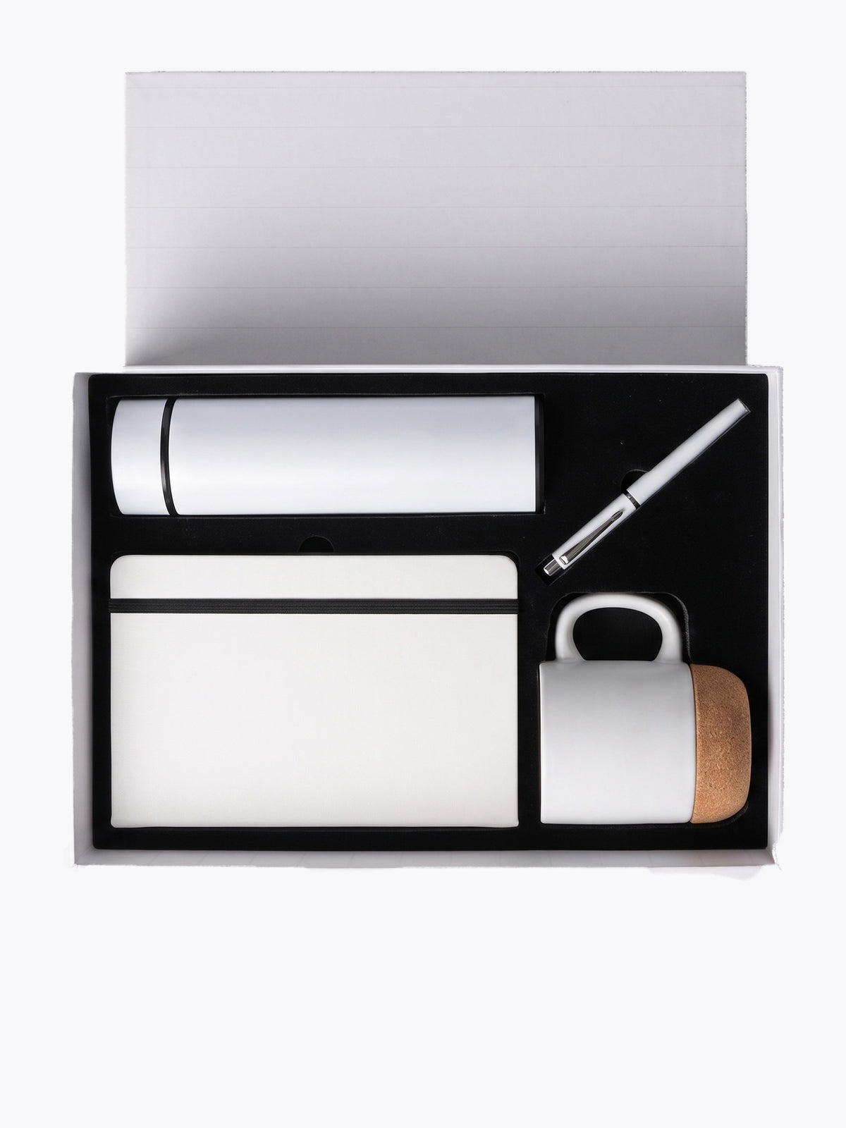 Coffret Notebook Blanc A5 + Bouteille isotherme , Tasse, Stylo