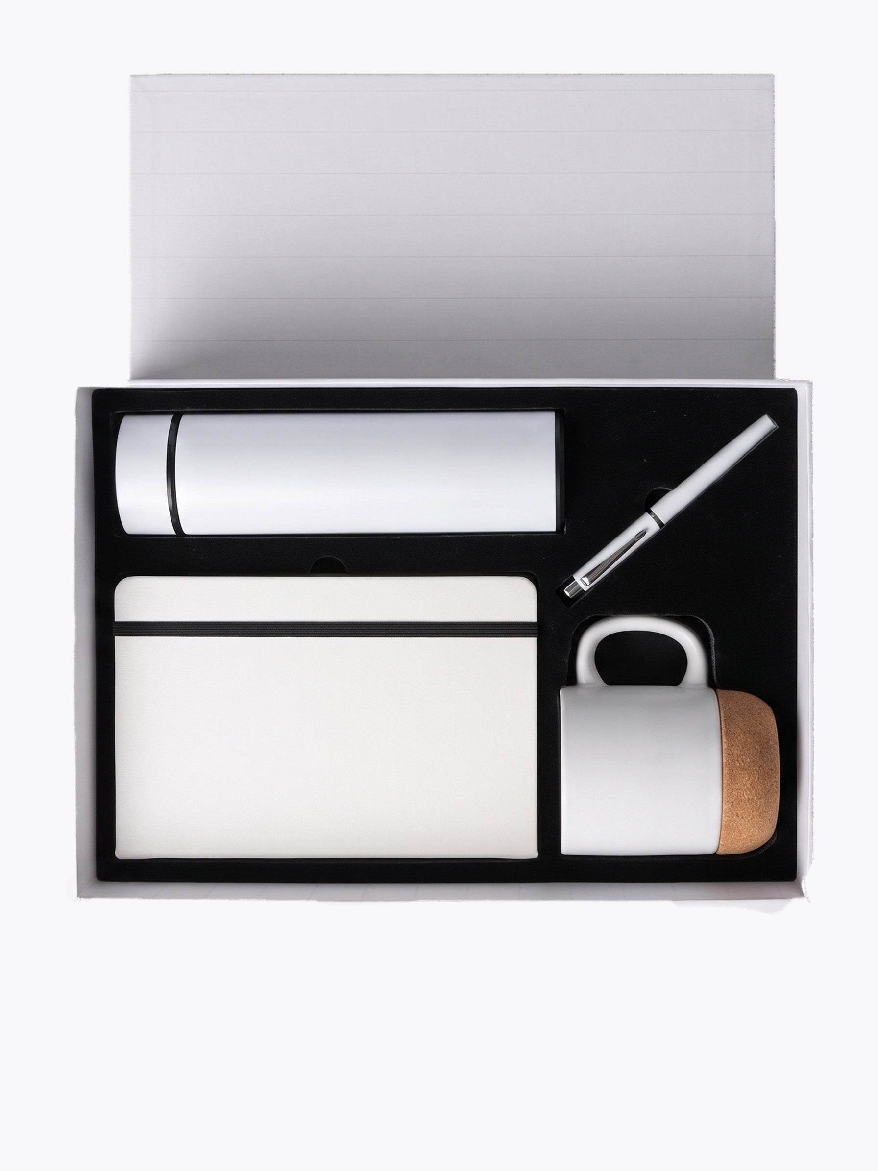 Coffret Notebook Blanc A5 + Bouteille isotherme , Tasse, Stylo