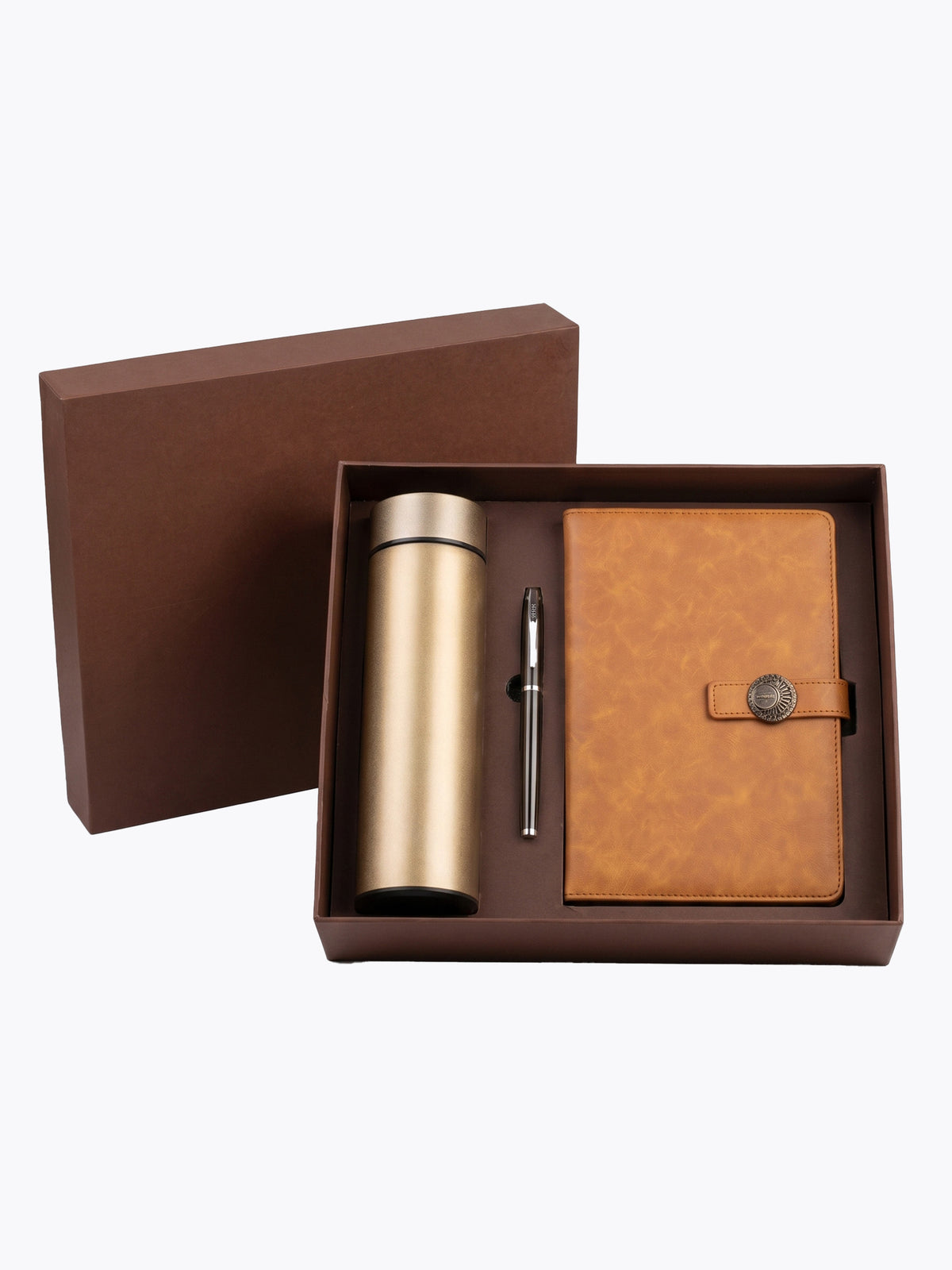 Coffret Notebook A5 Gris, Stylo & Bouteille Isotherme