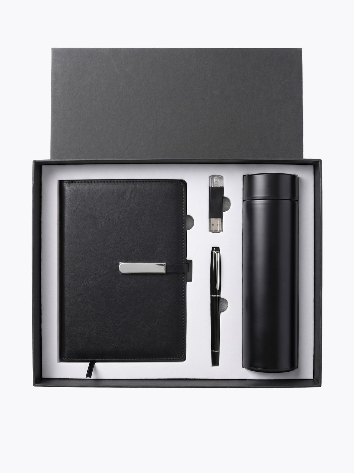 Coffret Notebook A5, Stylo, Clé USB & Bouteille Isotherme
