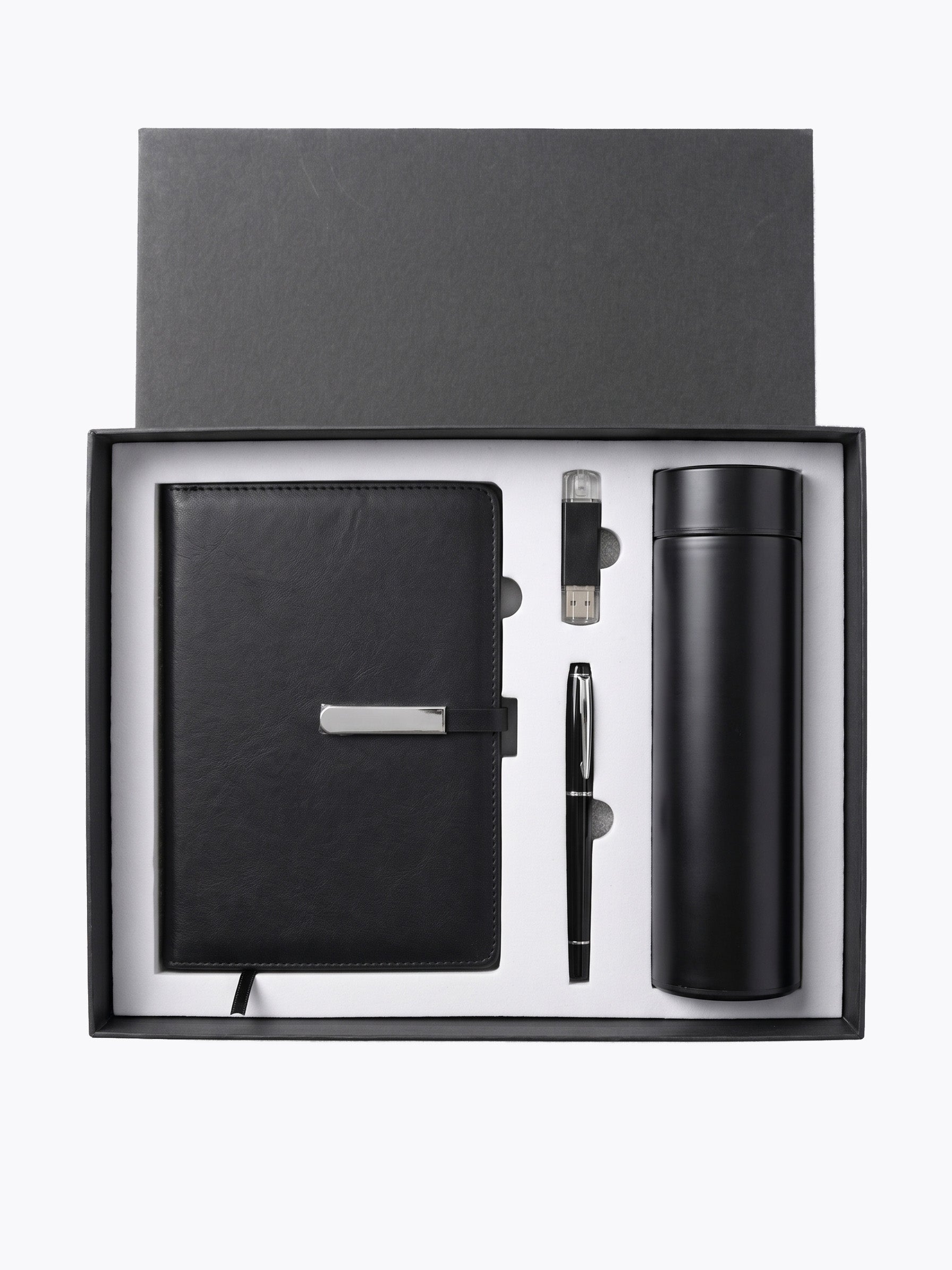 Coffret Notebook A5, Stylo, Clé USB & Bouteille Isotherme