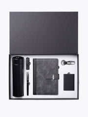 Coffret Notebook A5 Noir, Stylo, bouteille isotherme, Clé USB & Porte-Clé