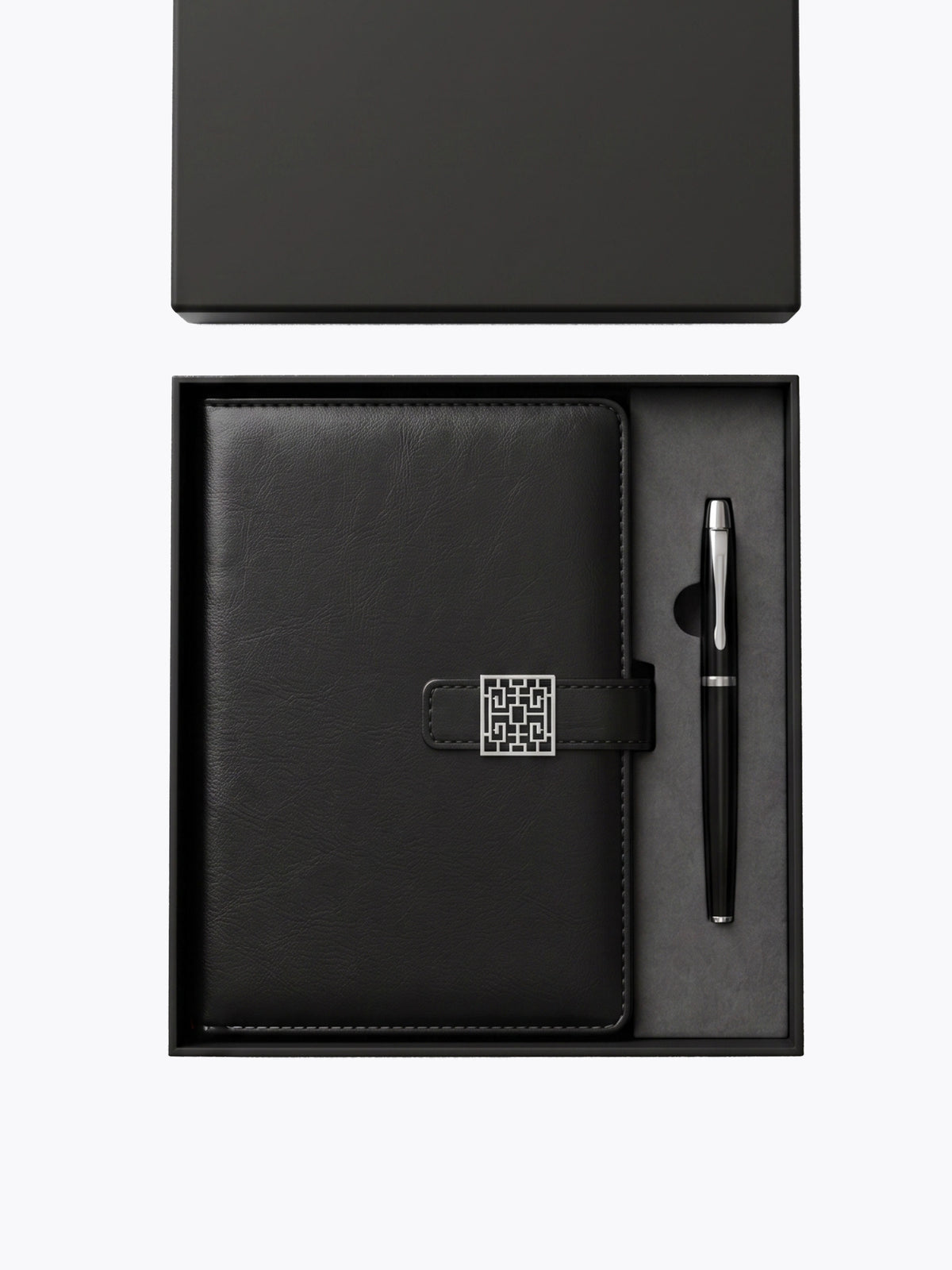 Coffret Notebook A5 Noir en cuir et Stylo Assorti