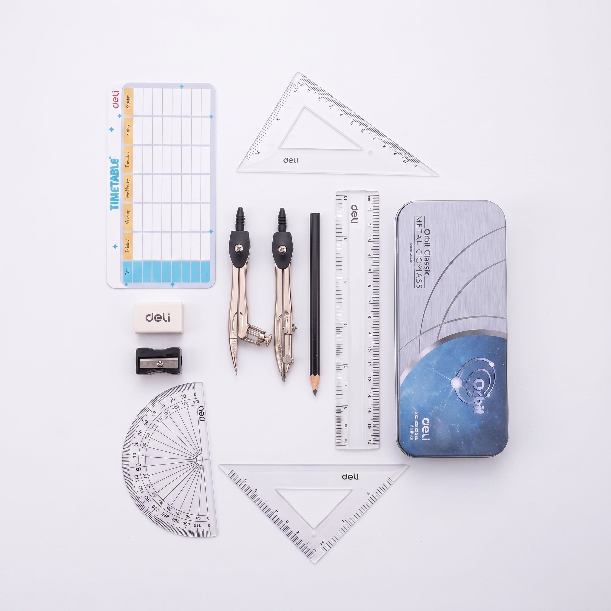 Boîte géométrie Deli Orbit 9 pièces