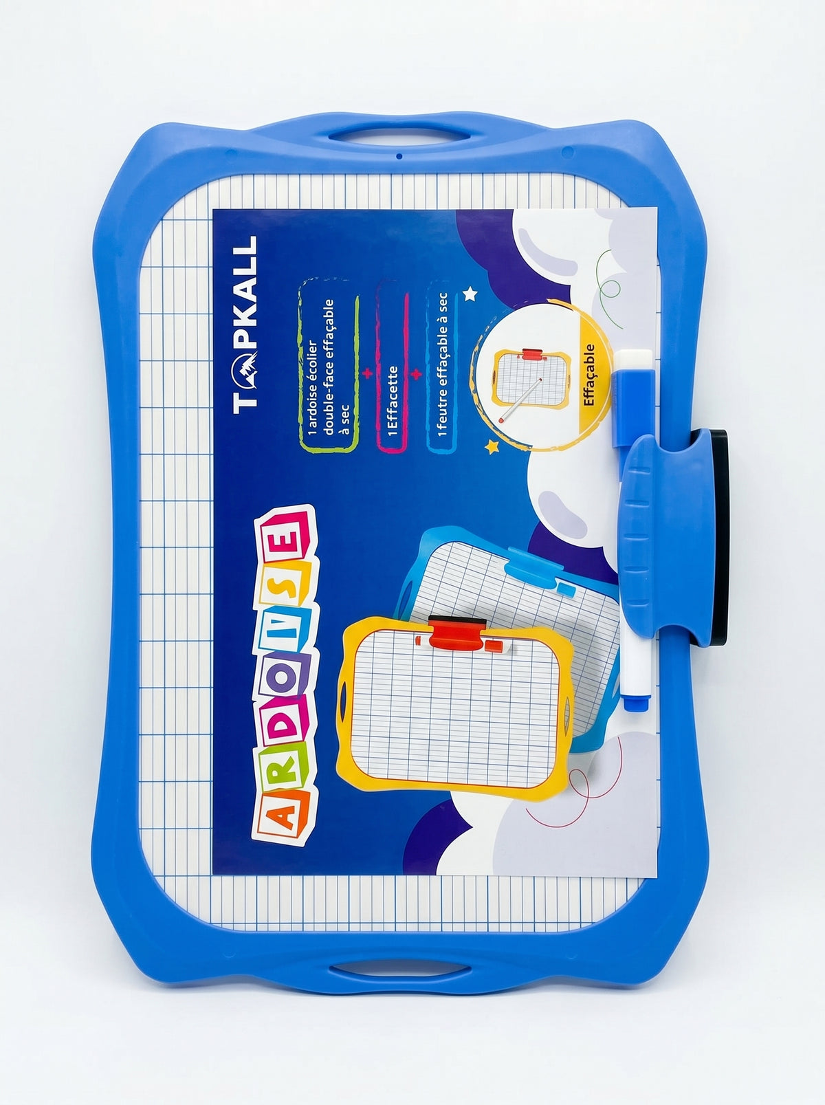 Ardoise Blanche Effaçable avec Feutre et Brosse – Kit Scolaire Complet