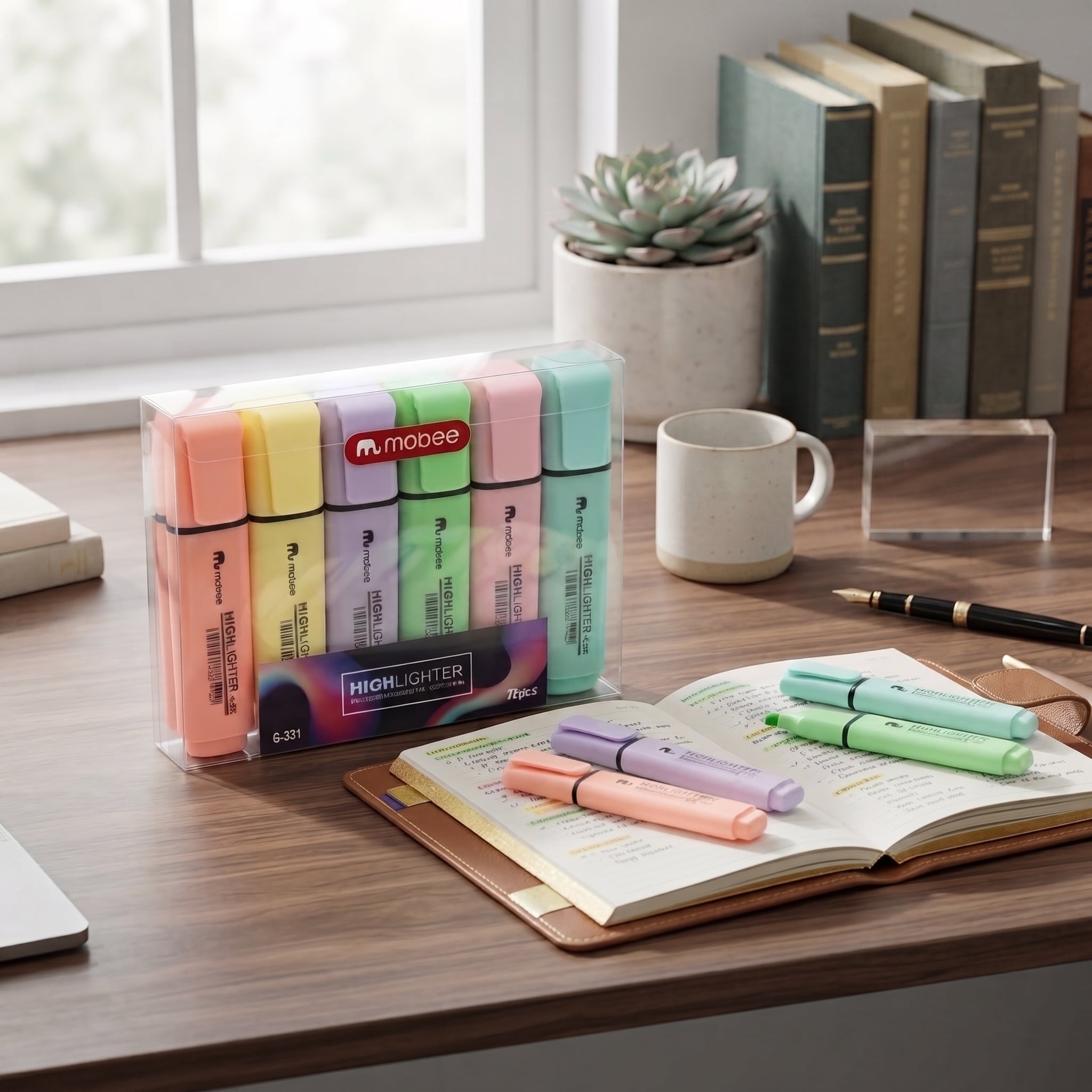 Surligneurs Pastel / Mobee – Lot de Marqueurs Fluorescents Doux