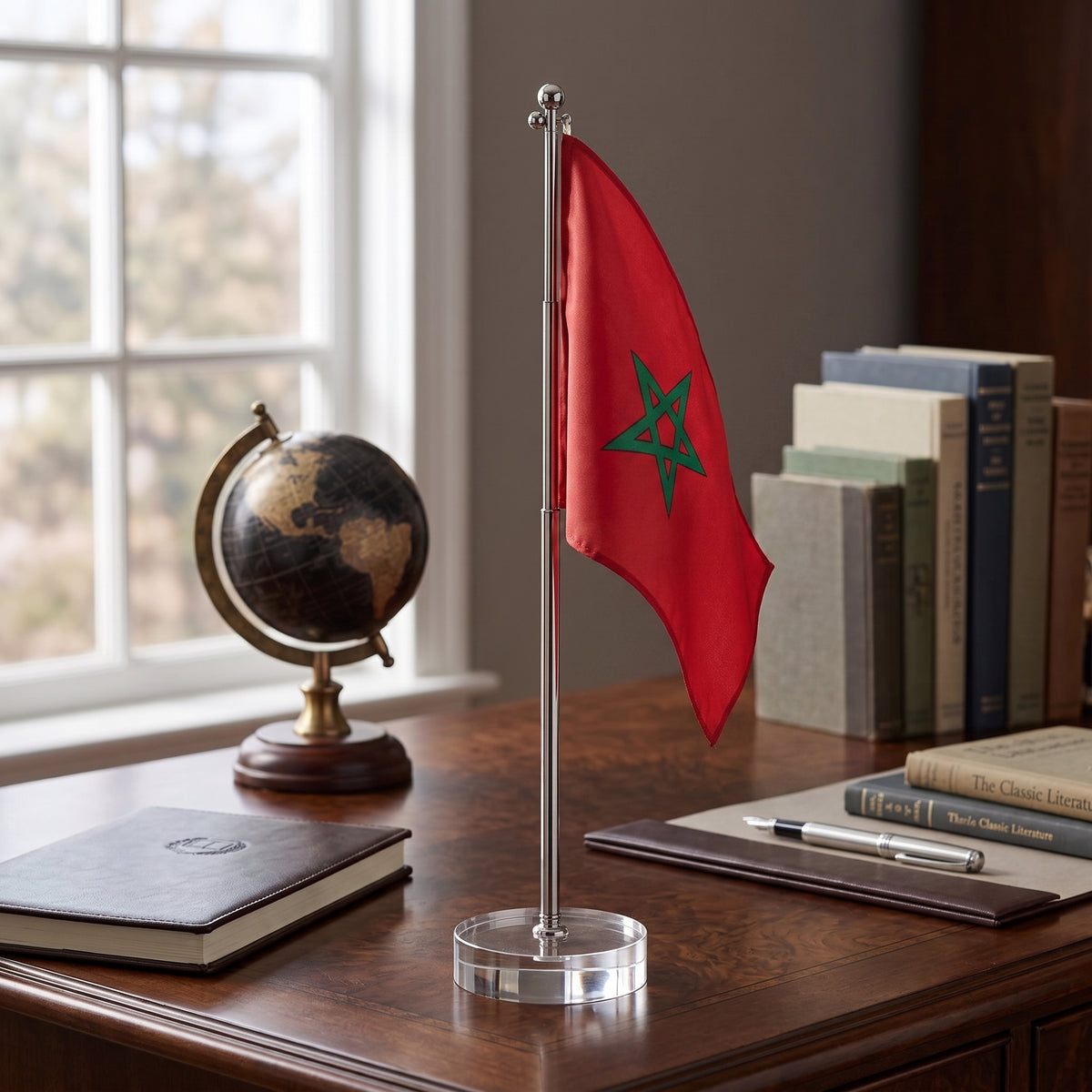 Support drapeau bureau verre et Métal