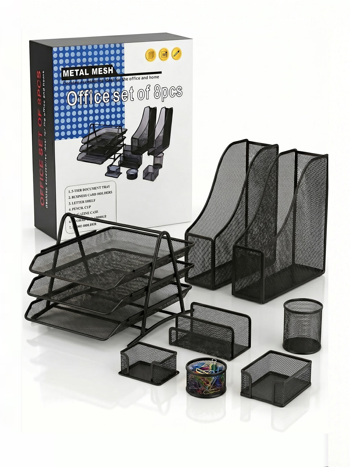 Ensemble d'Accessoires de Bureau Métallique TOPKALL (8 Pièces) – Style Moderne