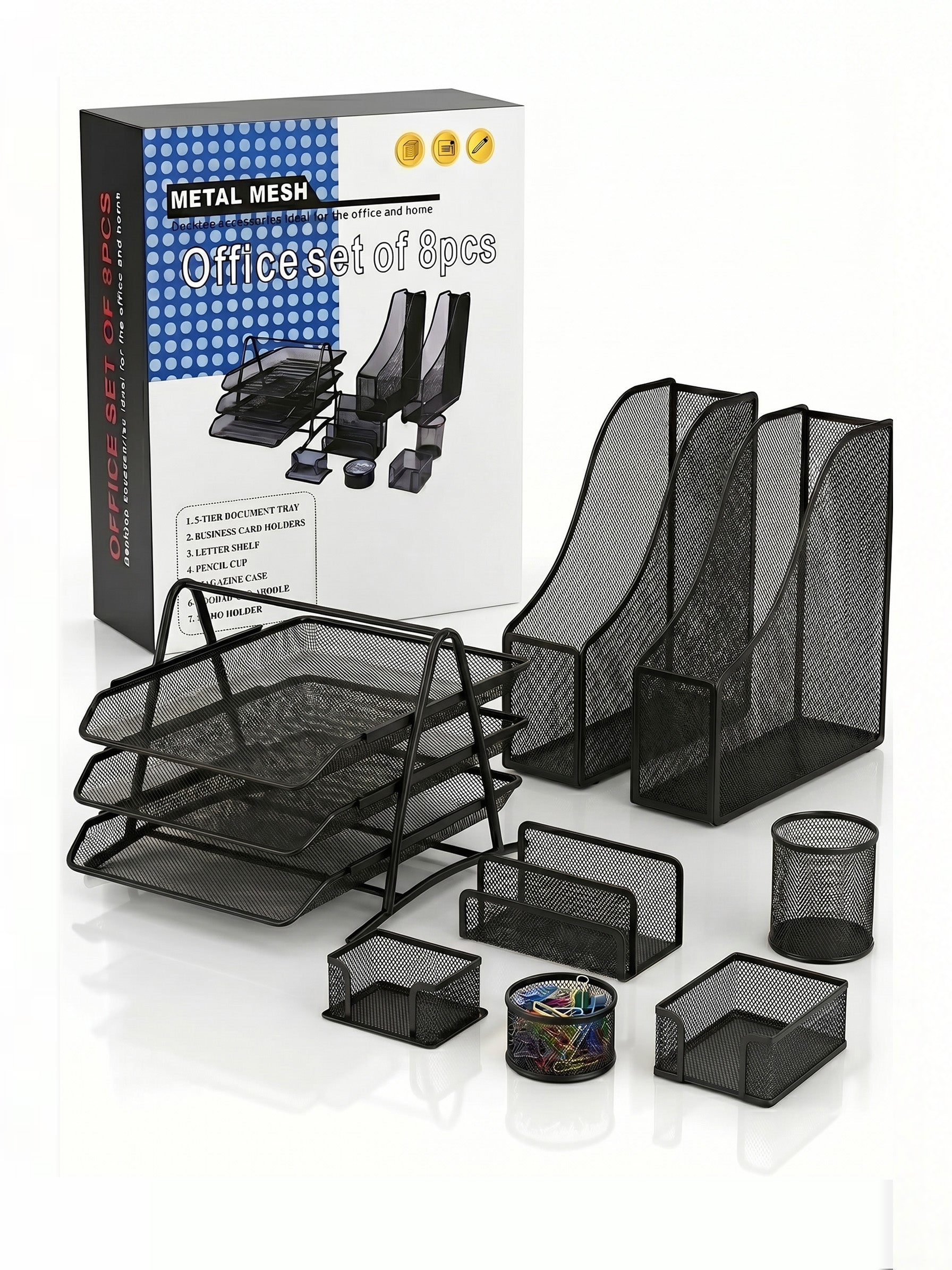 Ensemble d'Accessoires de Bureau Métallique TOPKALL (8 Pièces) – Style Moderne