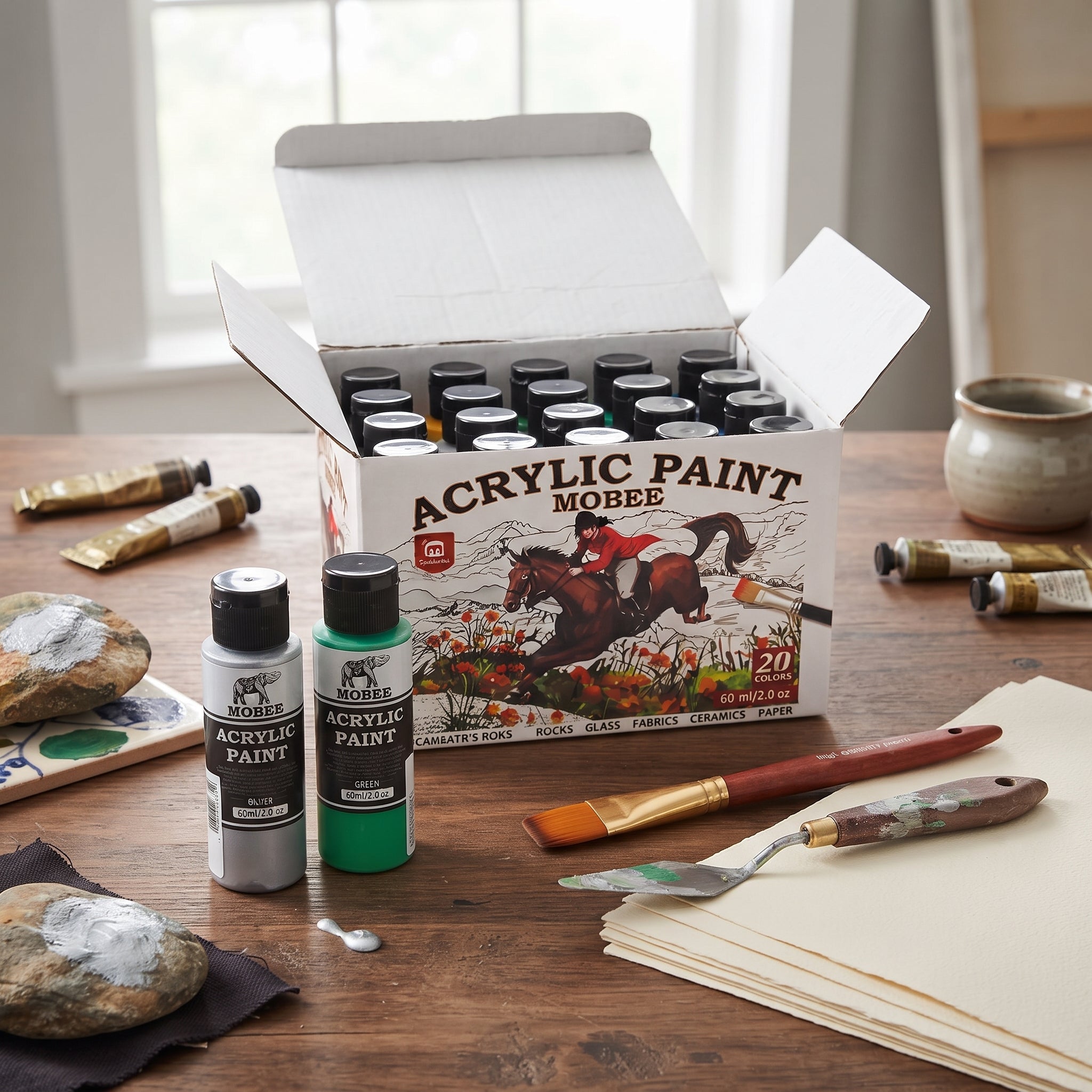 Kit Complet : Set Peinture Acrylique 20 Couleurs x 60ml