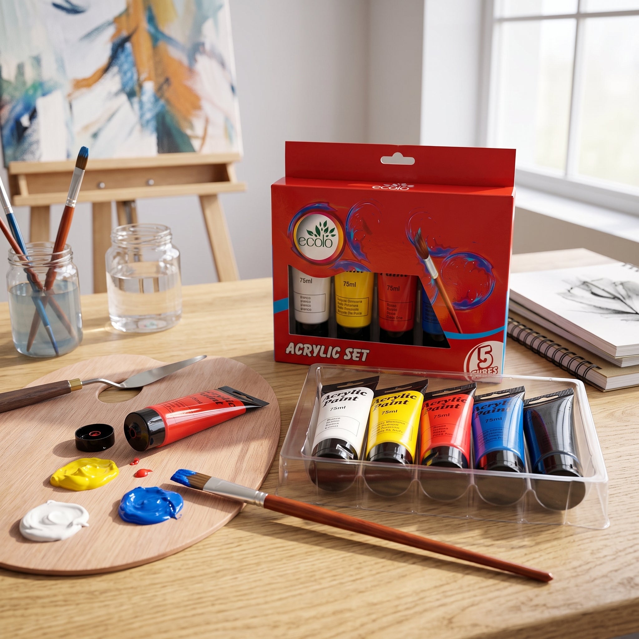 Peinture Acrylique 75ml – Set de 5 Tubes – Qualité Beaux-Arts