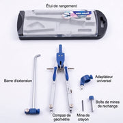Coffret compas technique précision - Avec Rallonge et Accessoires