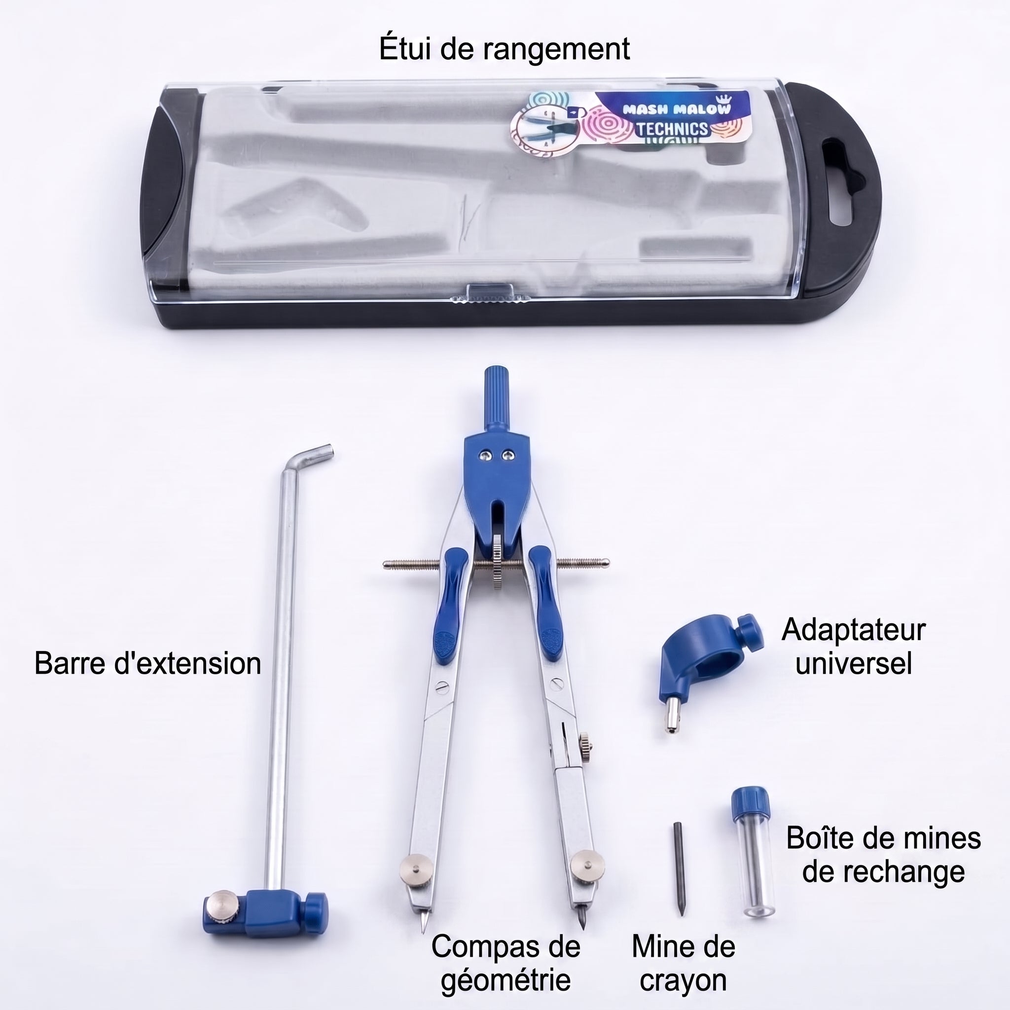 Coffret compas technique précision - Avec Rallonge et Accessoires