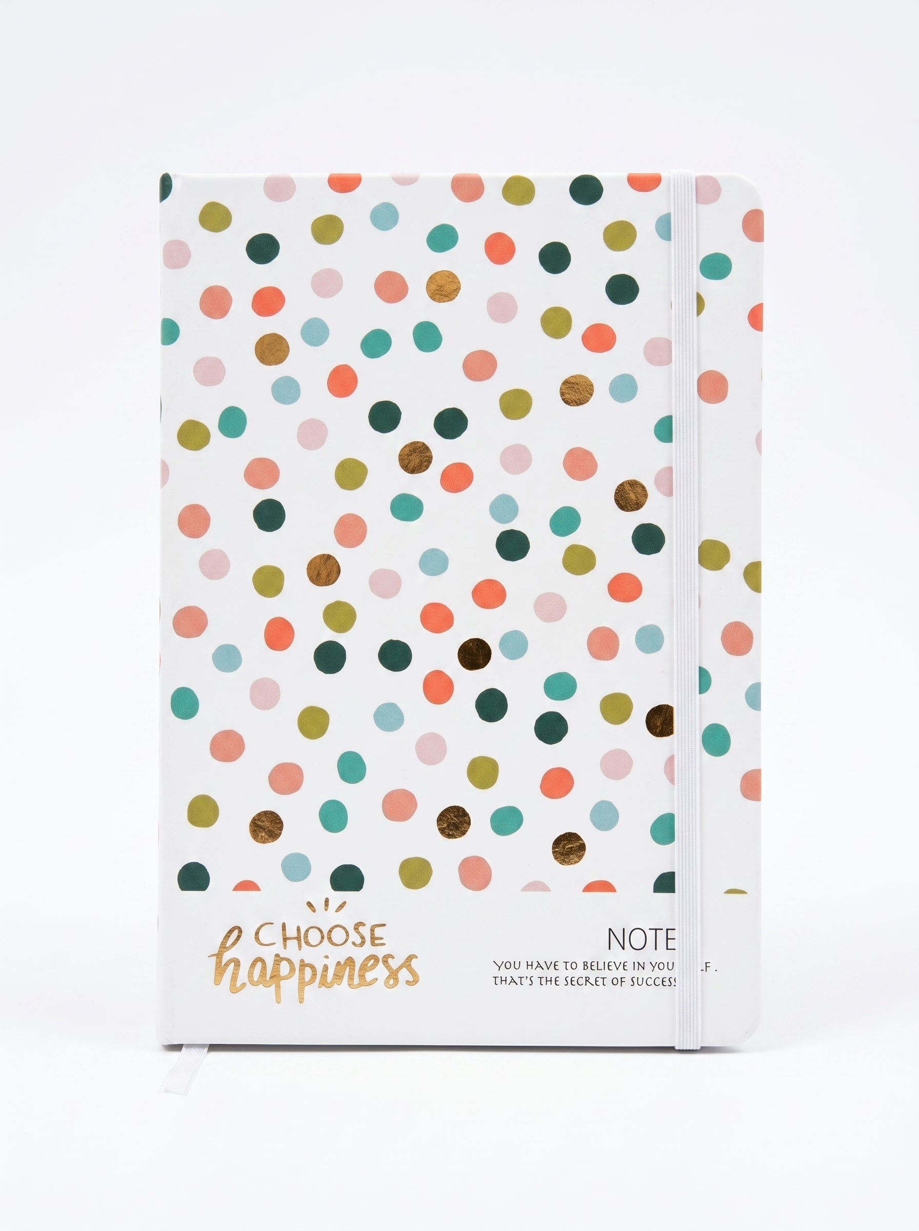 notebook A5 200p a fermeture elastique - Motif Pois Pastel et Dorure
