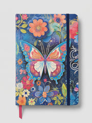 notebook  A5 200p a fermeture elastique - Design Papillon Magique et Fleurs