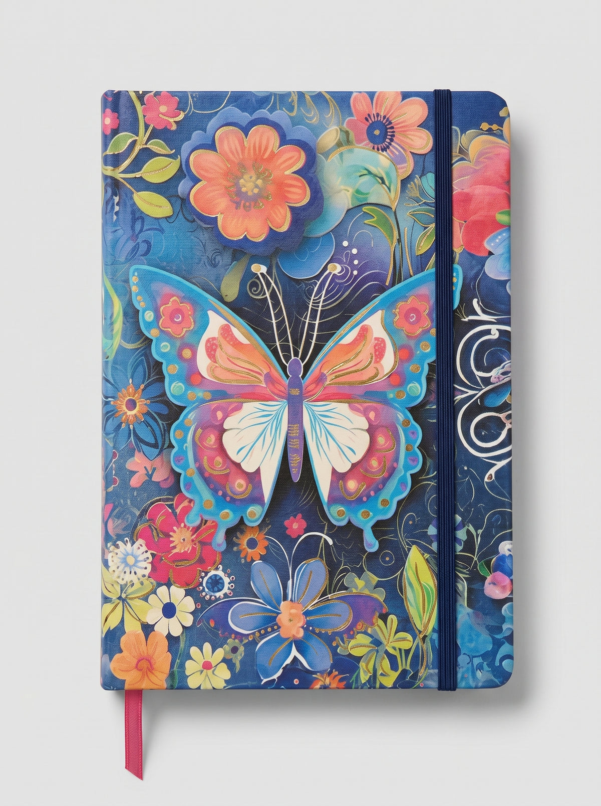 notebook  A5 200p a fermeture elastique - Design Papillon Magique et Fleurs