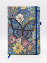 notebook  A5 200p a fermeture elastique - Design Papillon Magique et Fleurs