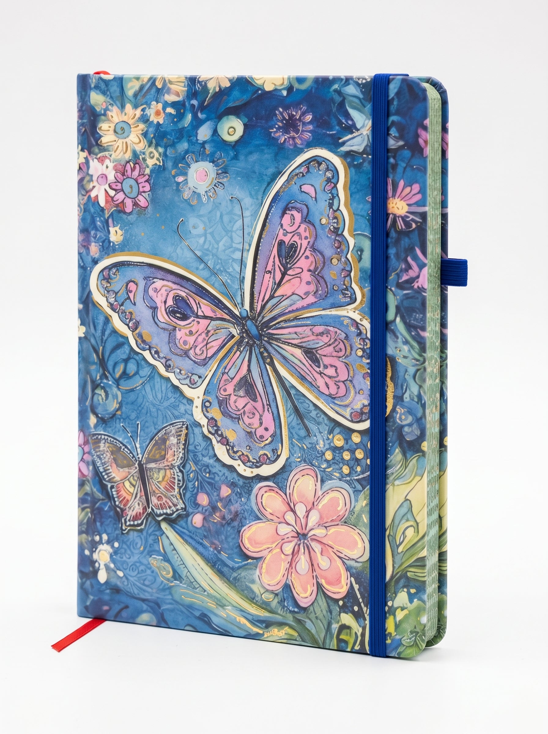 notebook  A5 200p a fermeture elastique - Design Papillon Magique et Fleurs