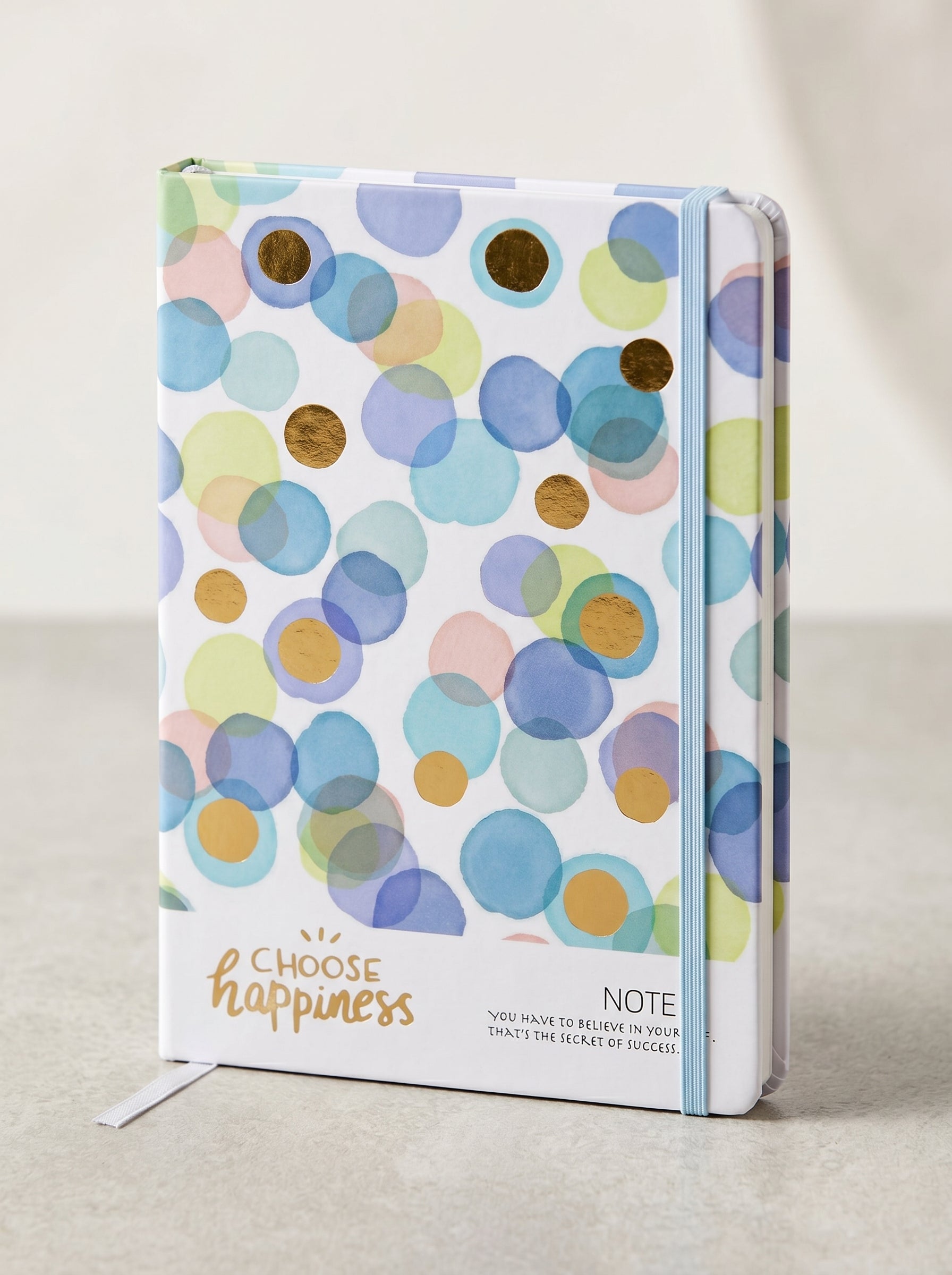 notebook A5 200p a fermeture elastique - Motif Pois Pastel et Dorure