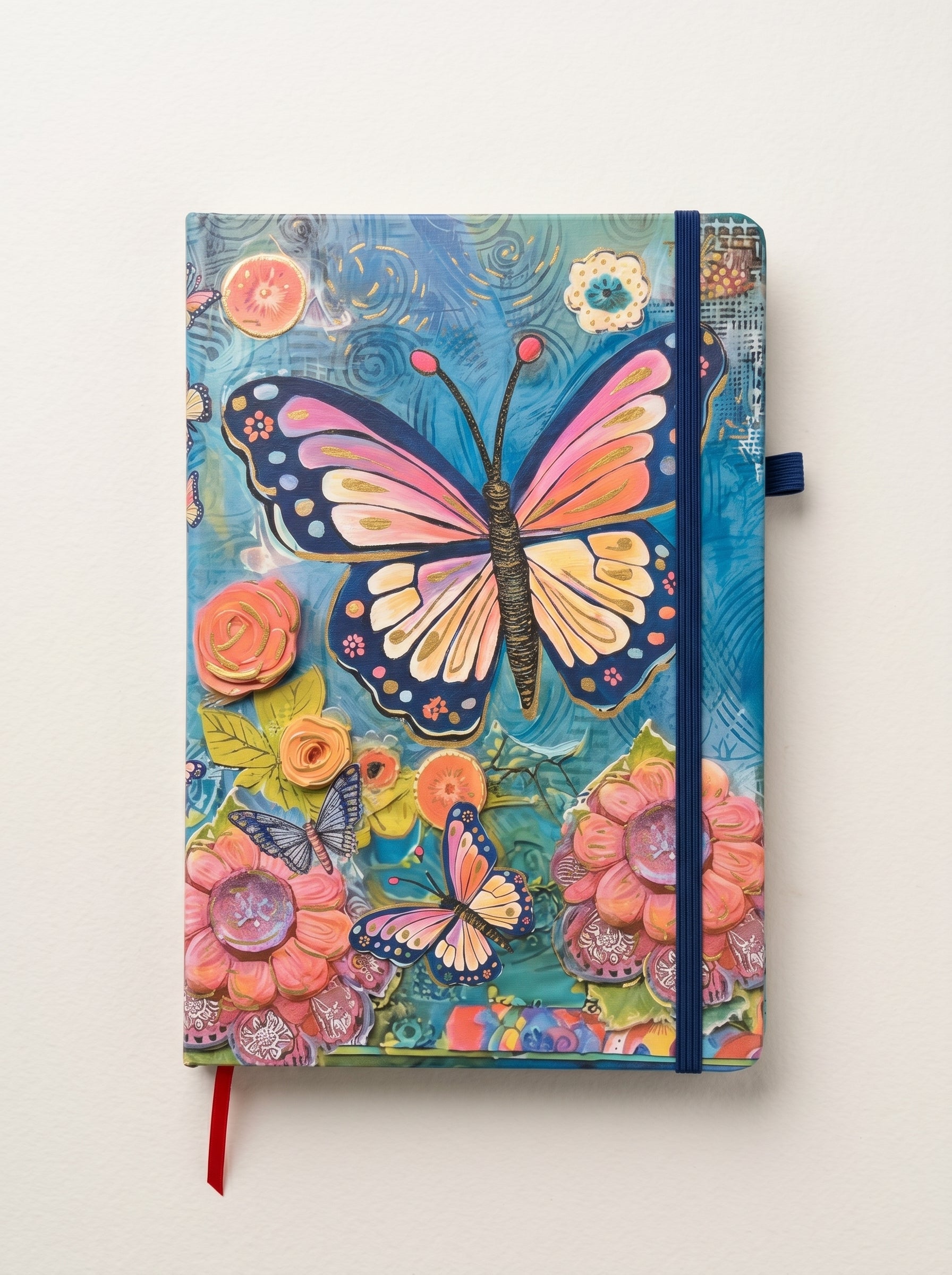 notebook  A5 200p a fermeture elastique - Design Papillon Magique et Fleurs