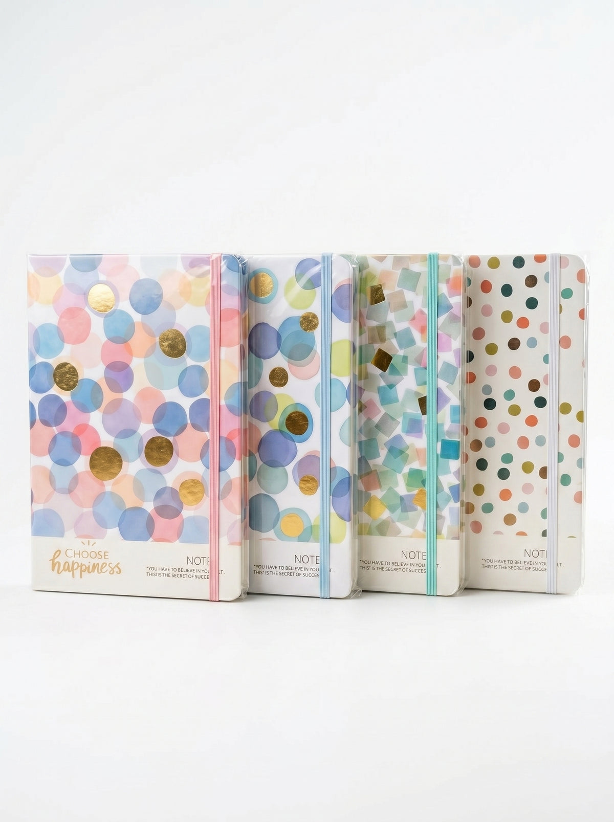 notebook A5 200p a fermeture elastique - Motif Pois Pastel et Dorure