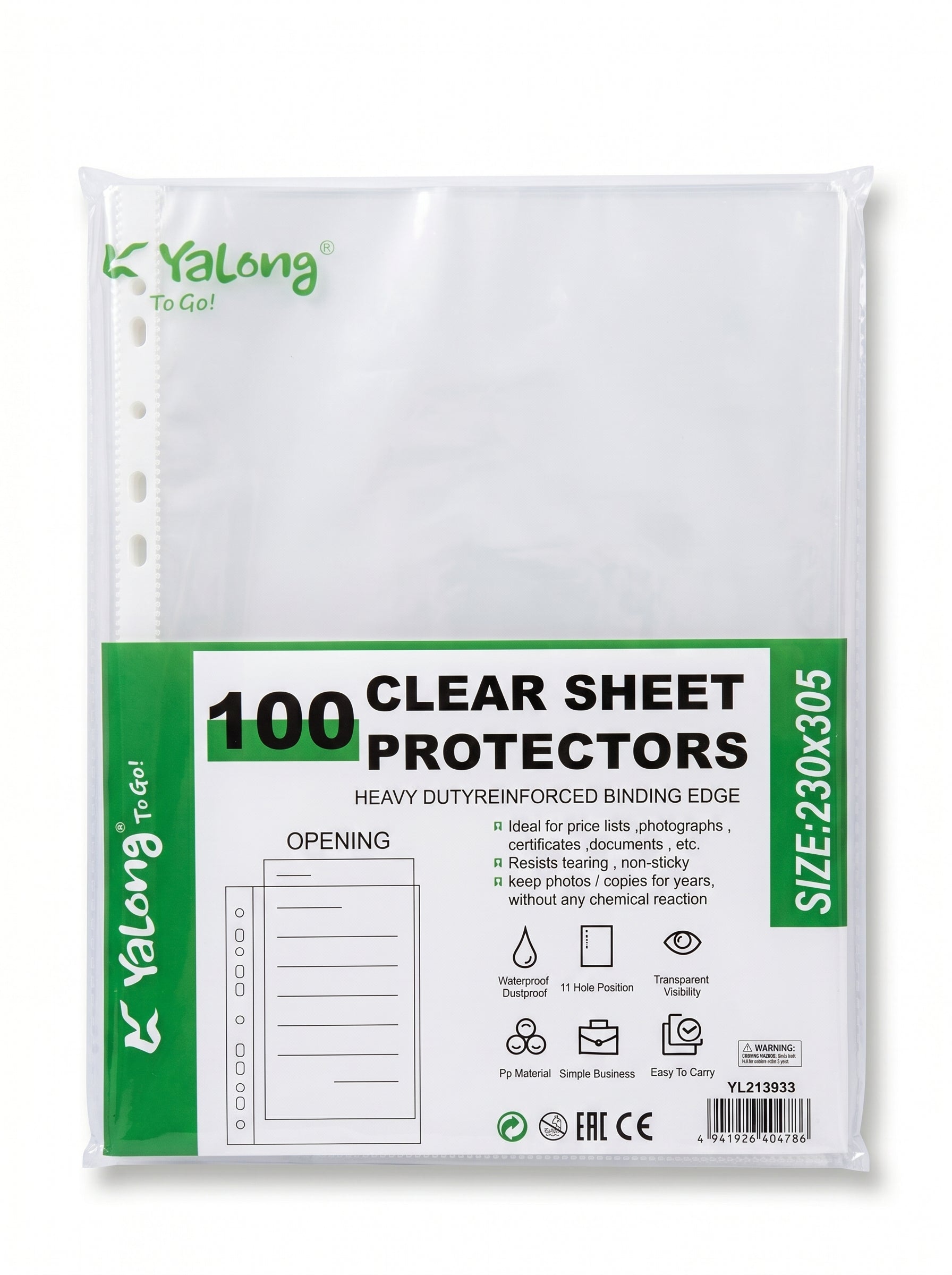 Paquet de pochettes perforées A4 (100 pcs )- YALONG To Go