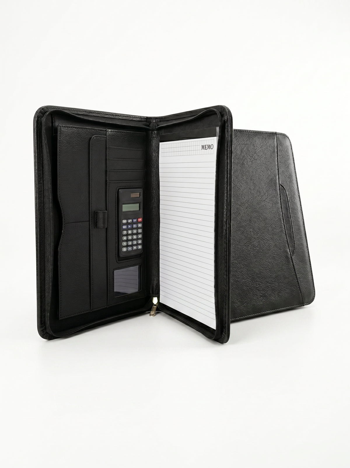 Cartable Portfolio A4 3-en-1 : Bloc-notes, Calculatrice et Porte-cartes