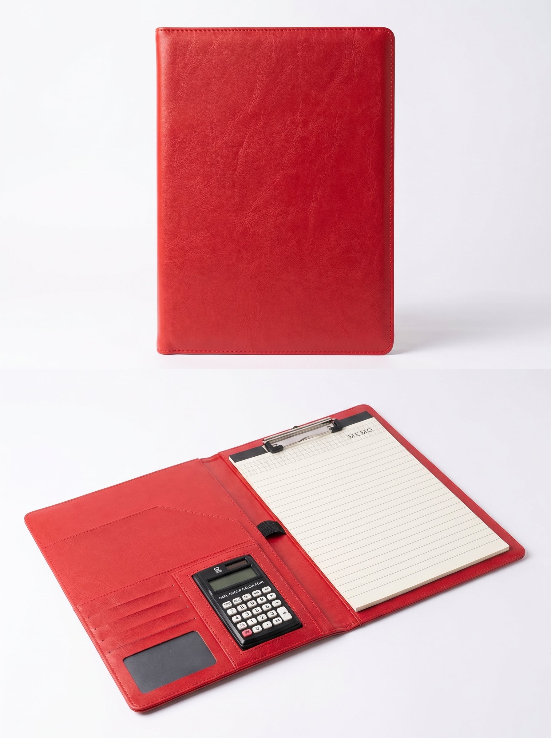 Porte-documents Portfolio A4 + Bloc + Calculatrice En Rouge