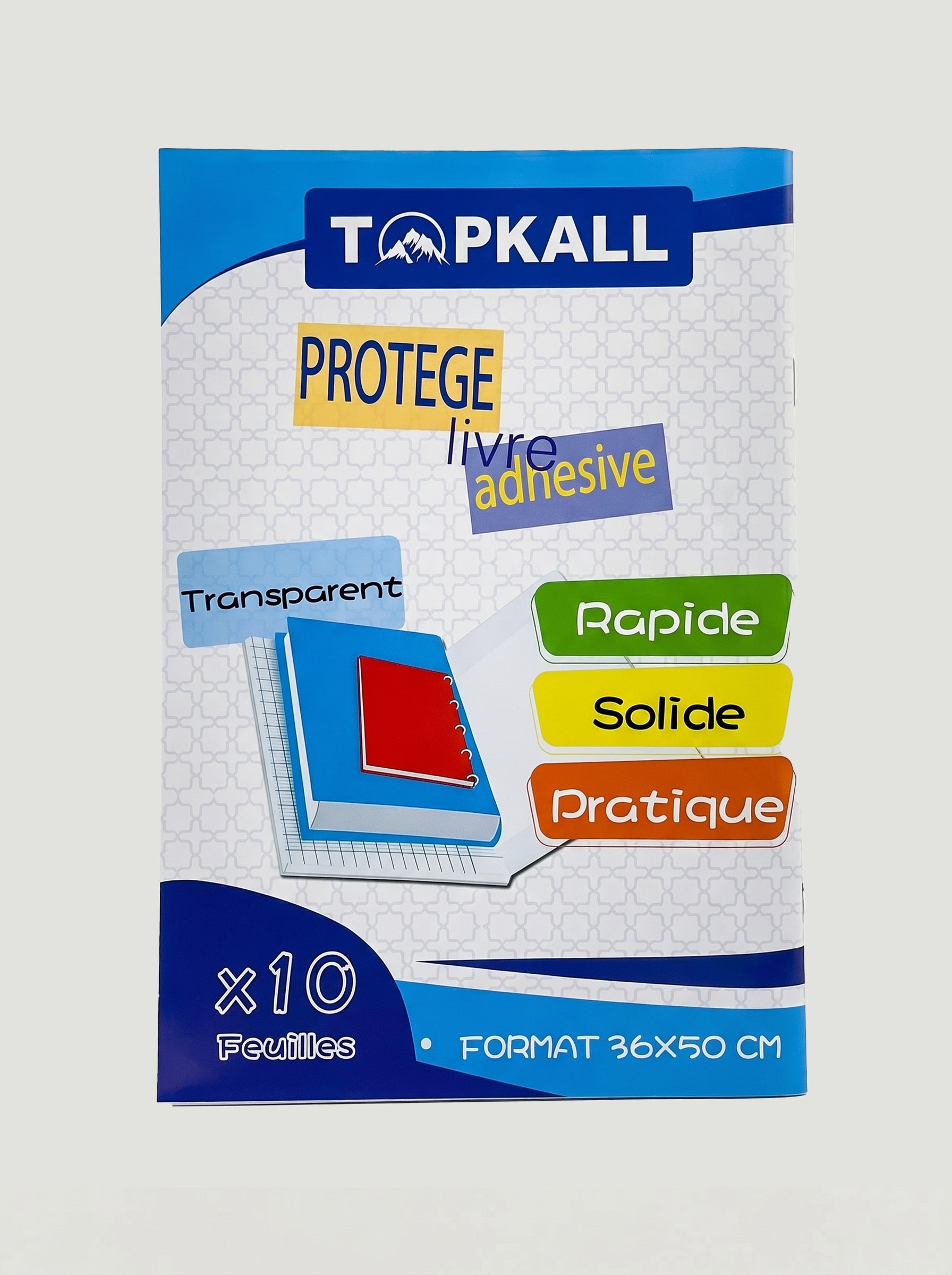 Protège adhésif transparent TOPKALL - 10 feuilles 36x50cm pour Livres