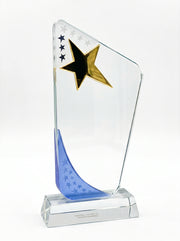 Trophée Verre pour Bureau avec Boite - Design Asymétrique et Étoile Dorée